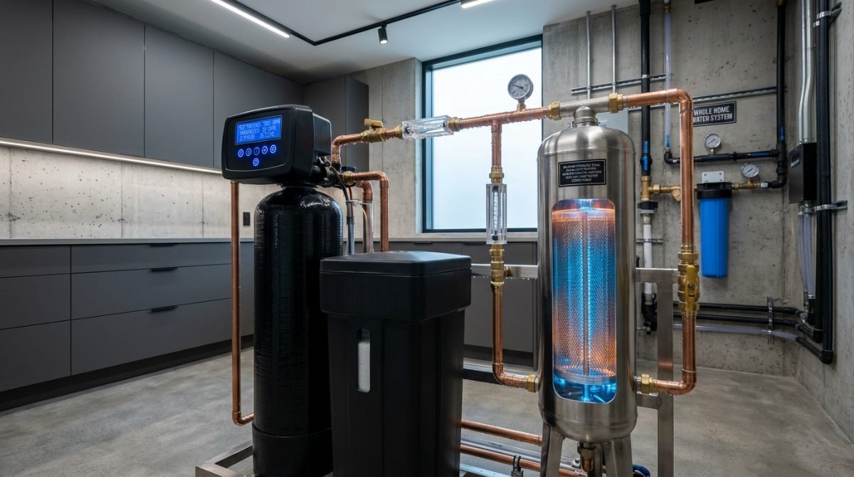 Salt ion exchange water softener vs salt free TAC catalytic conditioner schematic diagram in Southern California