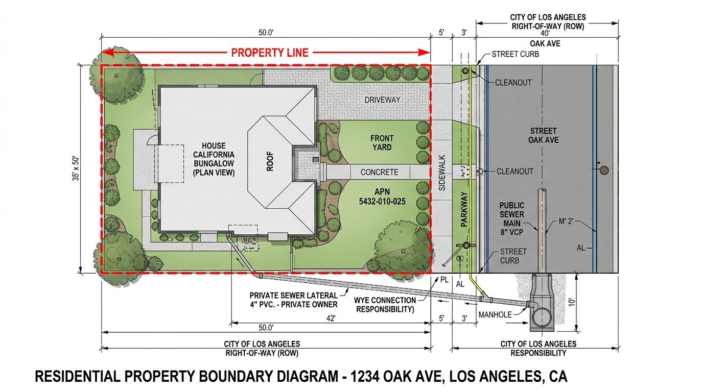 City of Los Angeles residential property boundary sewer lateral diagram