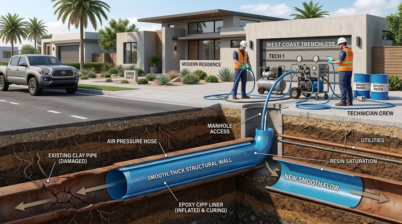 Trenchless sewer CIPP epoxy pipe lining cross section diagram